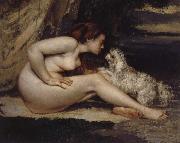 Gustave Courbet Nude Woman with Dog oil painting artist
